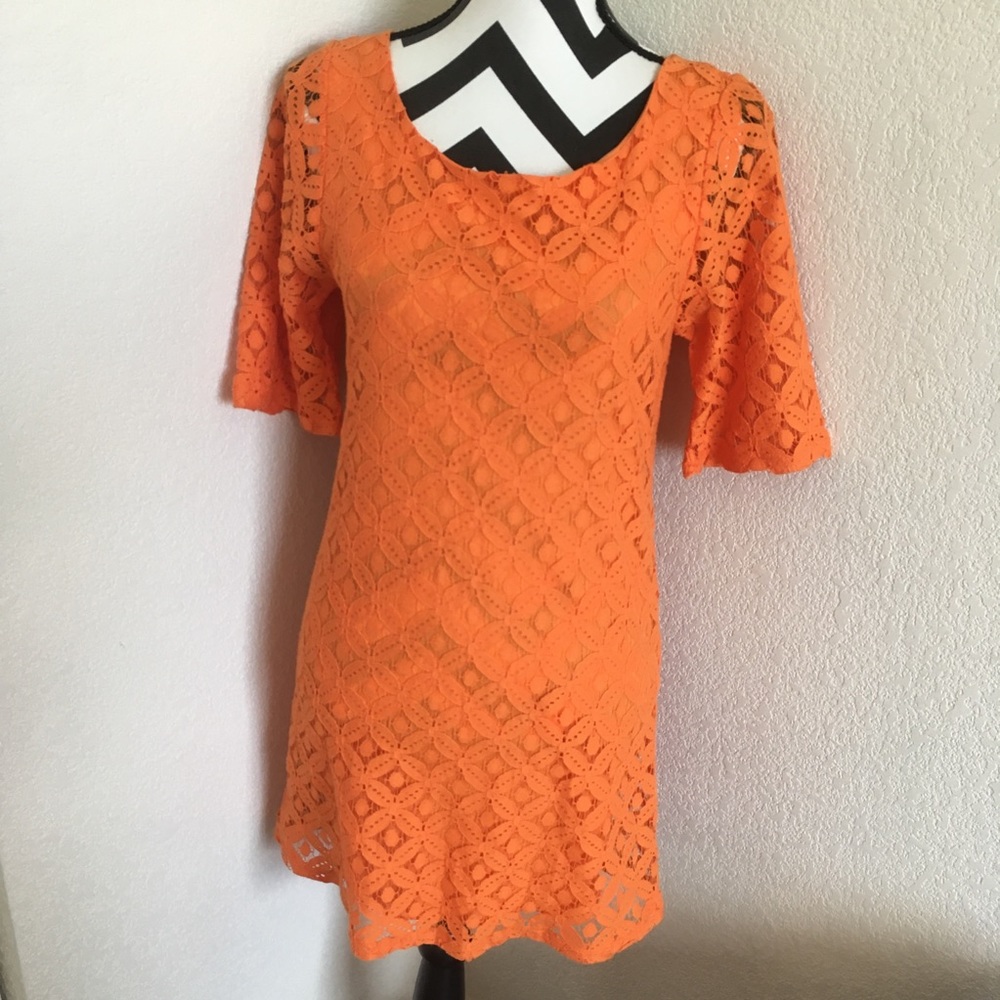 Orange Crochet Mini Dress - Picture 3 of 8